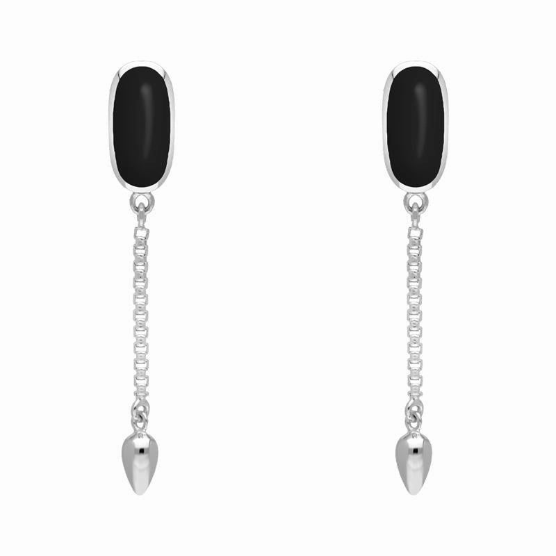 Sterling Silver Whitby Jet Lineaire Medium Drop Stud Earrings