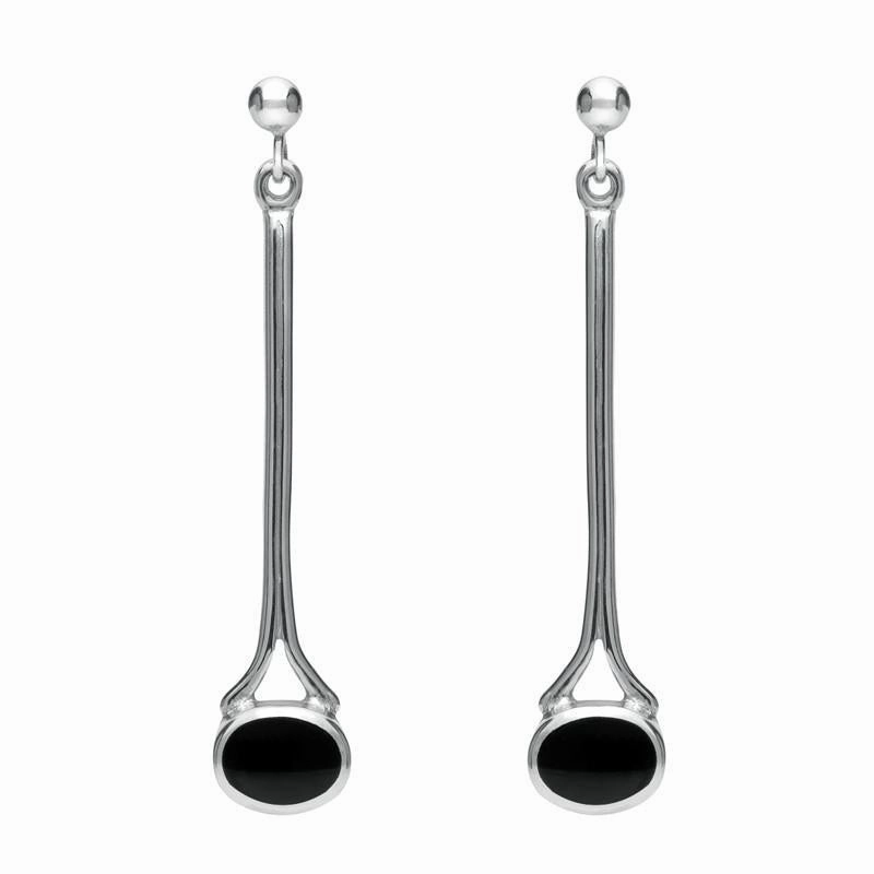 Sterling Silver Whitby Jet Long Drop Earrings