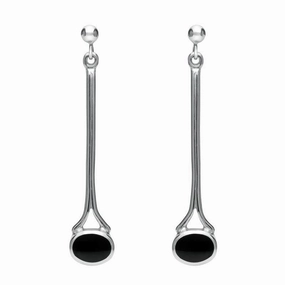 Sterling Silver Whitby Jet Long Drop Earrings