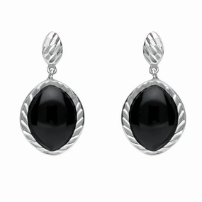 Sterling Silver Whitby Jet Marquise Drop Earrings