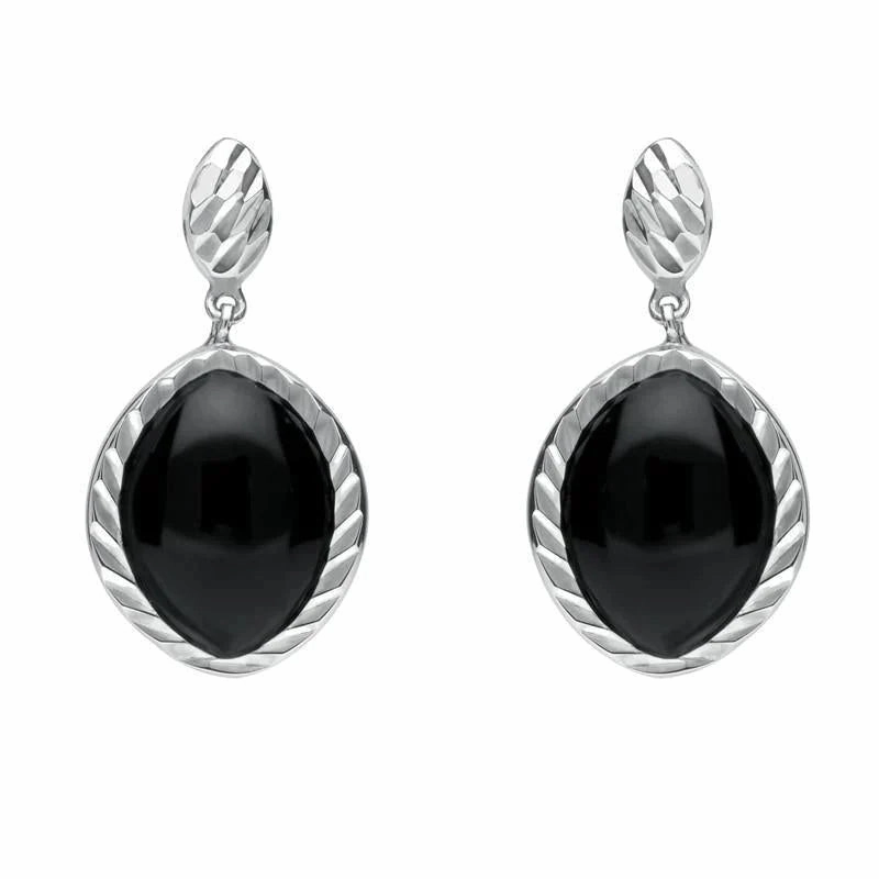 Sterling Silver Whitby Jet Marquise Drop Earrings