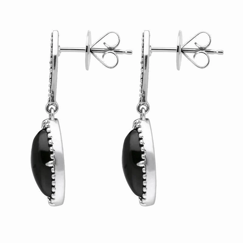 Sterling Silver Whitby Jet Marquise Long Drop Earrings