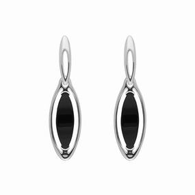 Sterling Silver Whitby Jet Marquise Open Edge Drop Earrings