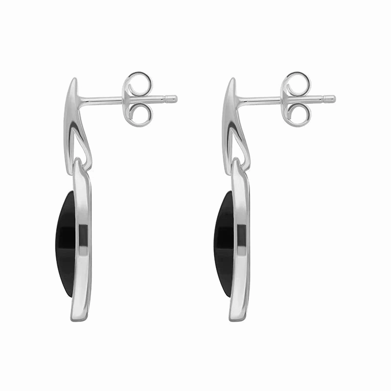 Sterling Silver Whitby Jet Marquise Open Edge Drop Earrings