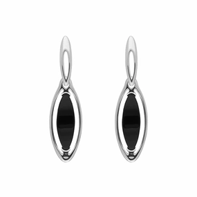 Sterling Silver Whitby Jet Marquise Open Edge Drop Earrings