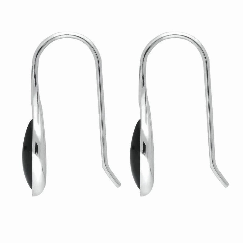 Sterling Silver Whitby Jet Marquise Overlap Hook Earrings