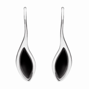 Sterling Silver Whitby Jet Marquise Overlap Hook Earrings
