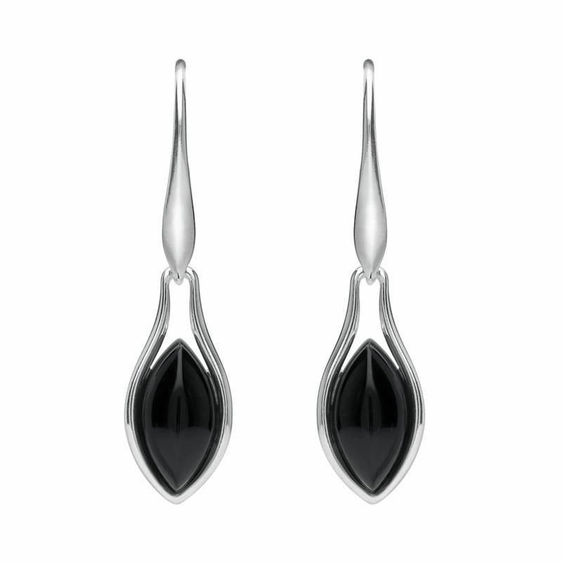 Sterling Silver Whitby Jet Marquise Part Set Drop Earrings