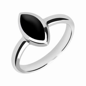 Sterling Silver Whitby Jet Marquise Ring