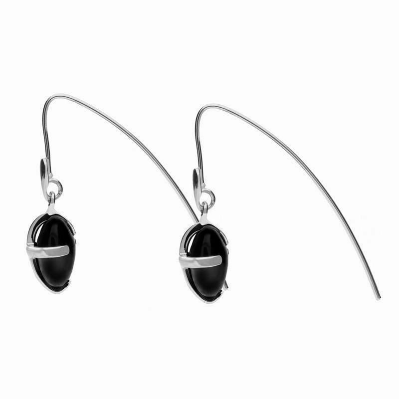 Sterling Silver Whitby Jet Medium Cross Heart Drop Earrings