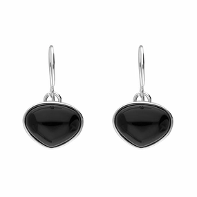 Sterling Silver Whitby Jet Monika Curved Triangle Drop Earrings D