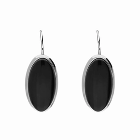Sterling Silver Whitby Jet Monika Oval Drop Earrings D