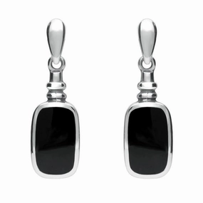 Sterling Silver Whitby Jet Oblong Bottle Top Drop Earrings