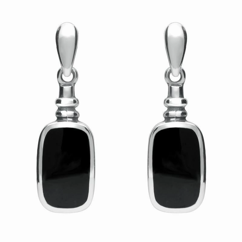 Sterling Silver Whitby Jet Oblong Bottle Top Drop Earrings