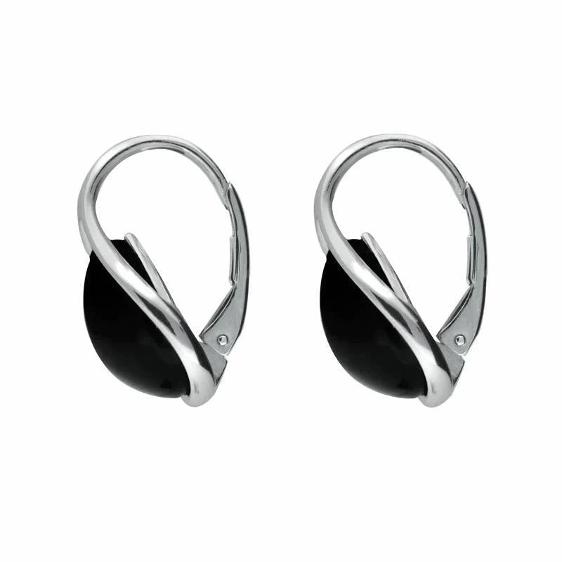 Sterling Silver Whitby Jet Open Edge Pear Drop Earrings