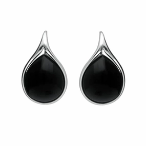 Sterling Silver Whitby Jet Open Edge Pear Drop Earrings