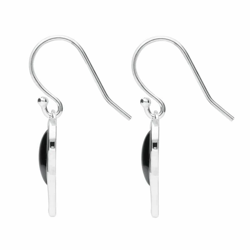 Sterling Silver Whitby Jet Open Heart Twist Hook Earrings