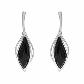 Sterling Silver Whitby Jet Open Marquise Drop Earrings