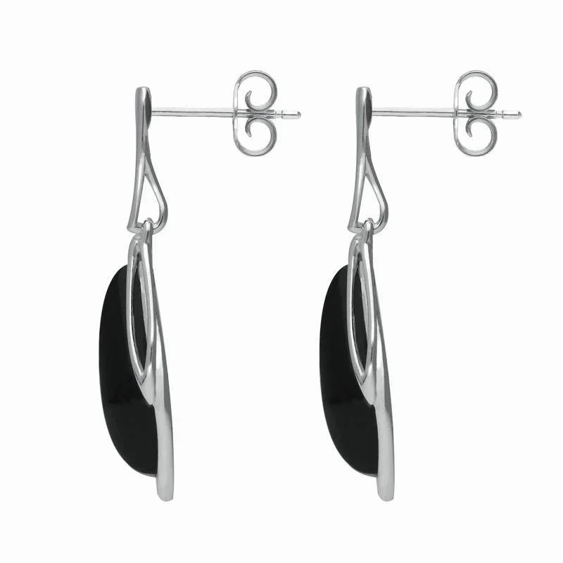 Sterling Silver Whitby Jet Open Marquise Drop Earrings