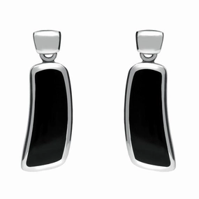 Sterling Silver Whitby Jet Organic Curved Drop Earrings