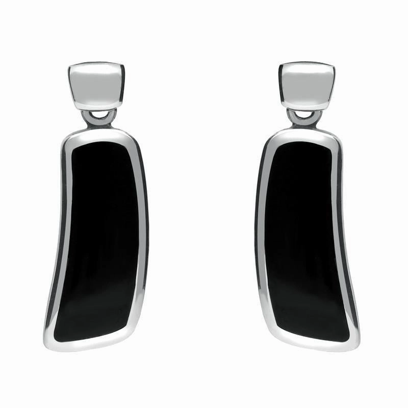 Sterling Silver Whitby Jet Organic Curved Drop Earrings