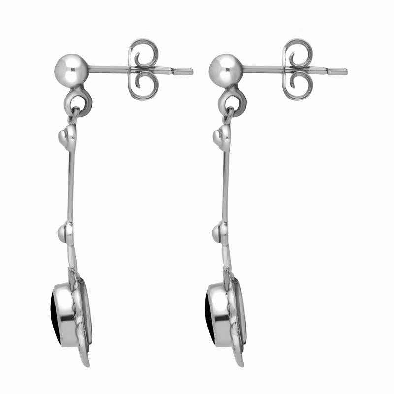 Sterling Silver Whitby Jet Ornate Antique Oval Drop Earrings
