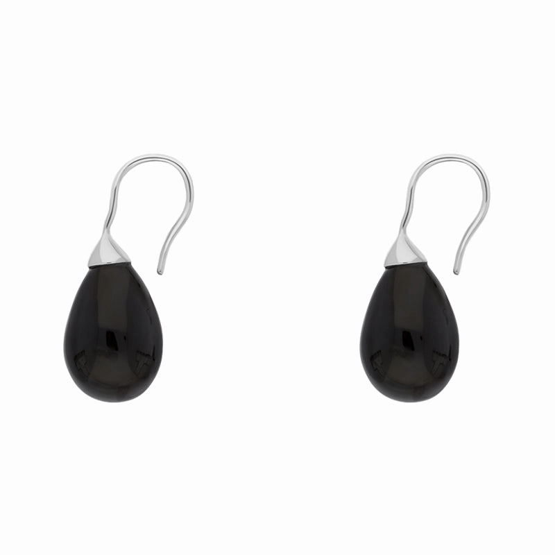 Sterling Silver Whitby Jet Oval Bead Hook Earrings