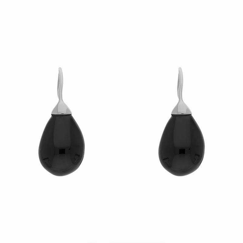 Sterling Silver Whitby Jet Oval Bead Hook Earrings