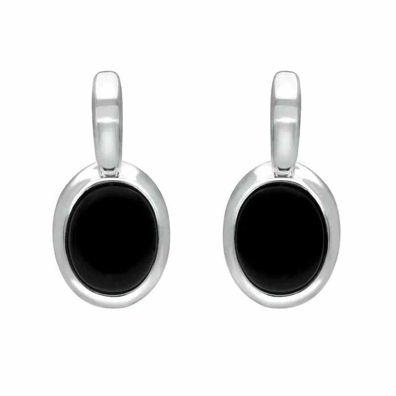 Sterling Silver Whitby Jet Oval Drop Earrings