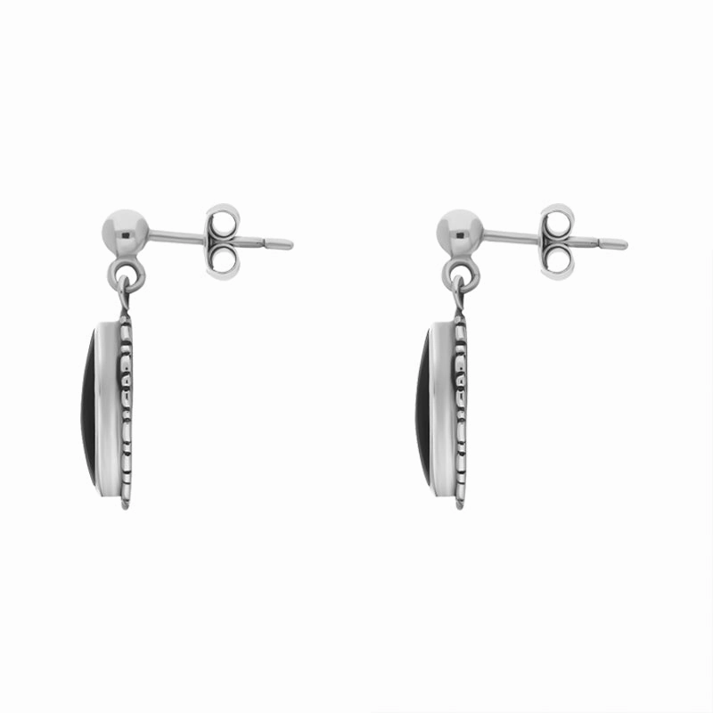 Sterling Silver Whitby Jet Oval Drop Earrings