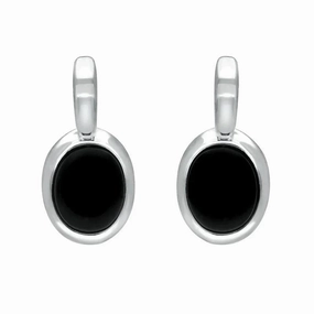 Sterling Silver Whitby Jet Oval Drop Earrings
