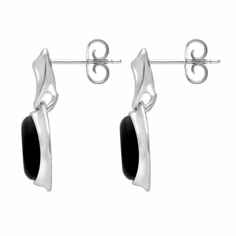 Sterling Silver Whitby Jet Oval Drop Earrings