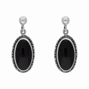Sterling Silver Whitby Jet Oval Drop Earrings
