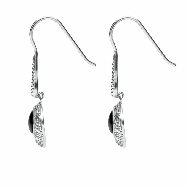 Sterling Silver Whitby Jet Oxidised Tear Drop Earrings