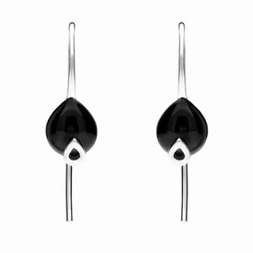 Sterling Silver Whitby Jet Pear Hook Earrings