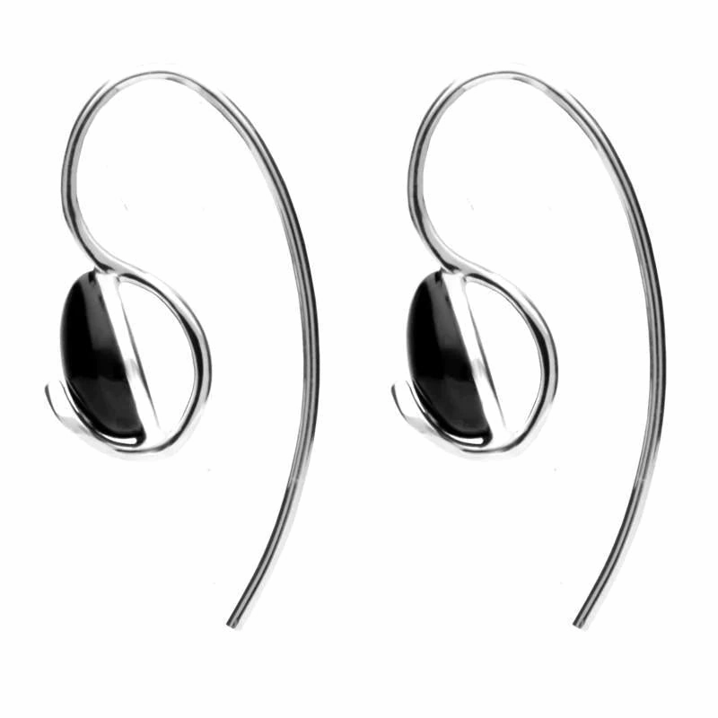 Sterling Silver Whitby Jet Pear Hook Earrings