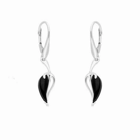 Sterling Silver Whitby Jet Pear Leaf Drop Earrings
