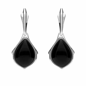 Sterling Silver Whitby Jet Pear Shape Open Back Drop Earrings