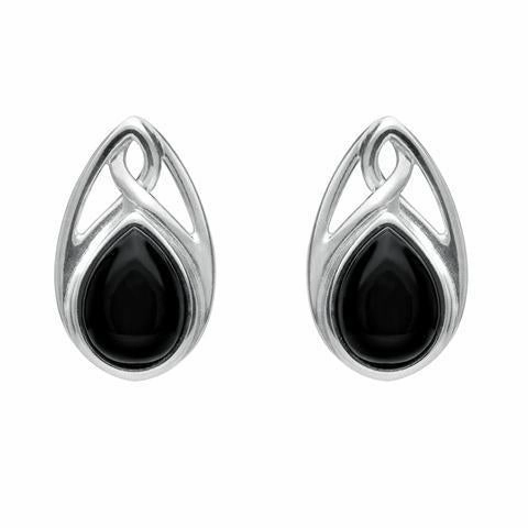 Sterling Silver Whitby Jet Pear Shaped Celtic Stud Earrings