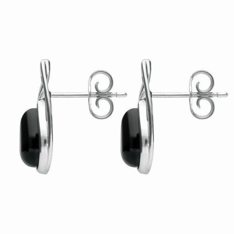 Sterling Silver Whitby Jet Pear Shaped Celtic Stud Earrings