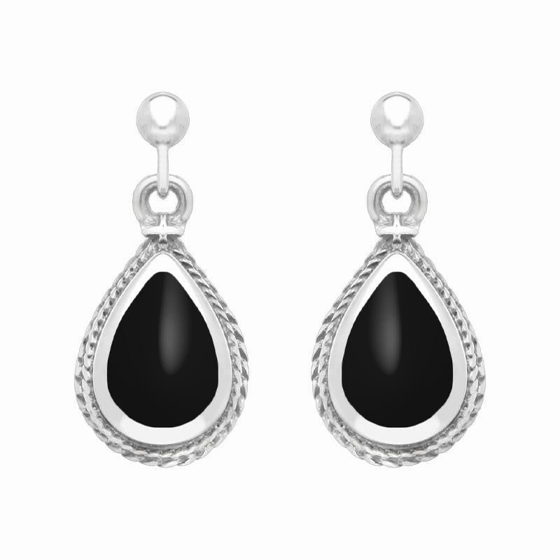 Sterling Silver Whitby Jet Pear Shaped Drop Earrings