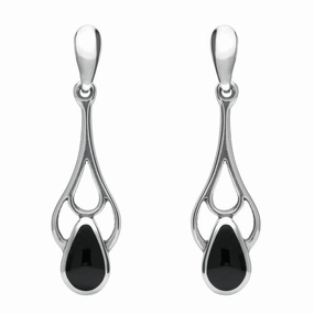 Sterling Silver Whitby Jet Pear Spoon Earrings