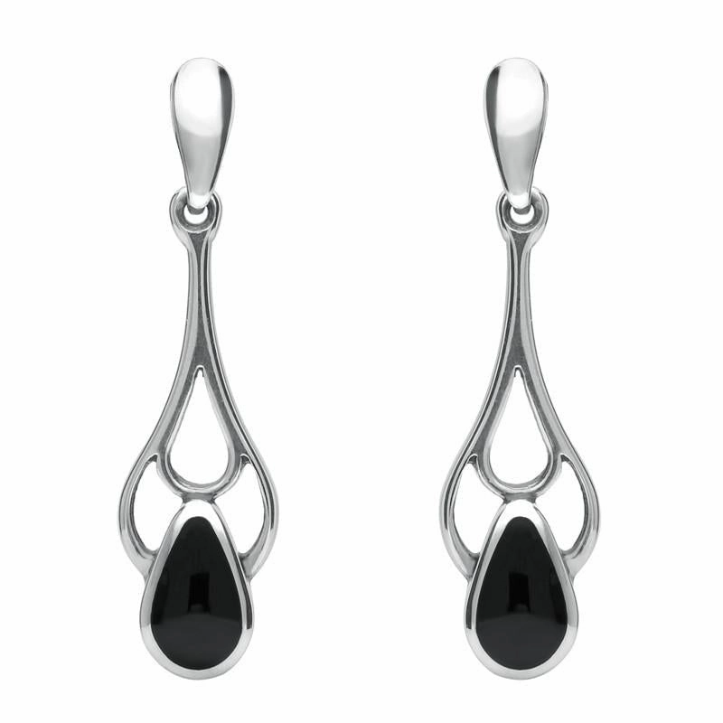 Sterling Silver Whitby Jet Pear Spoon Earrings