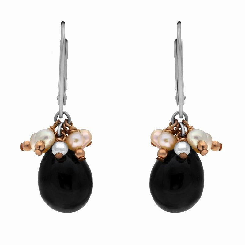 Sterling Silver Whitby Jet Pearl Bead Drop Earrings
