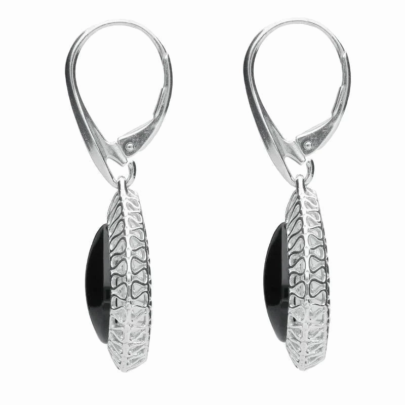 Sterling Silver Whitby Jet Pierced Drop Earrings