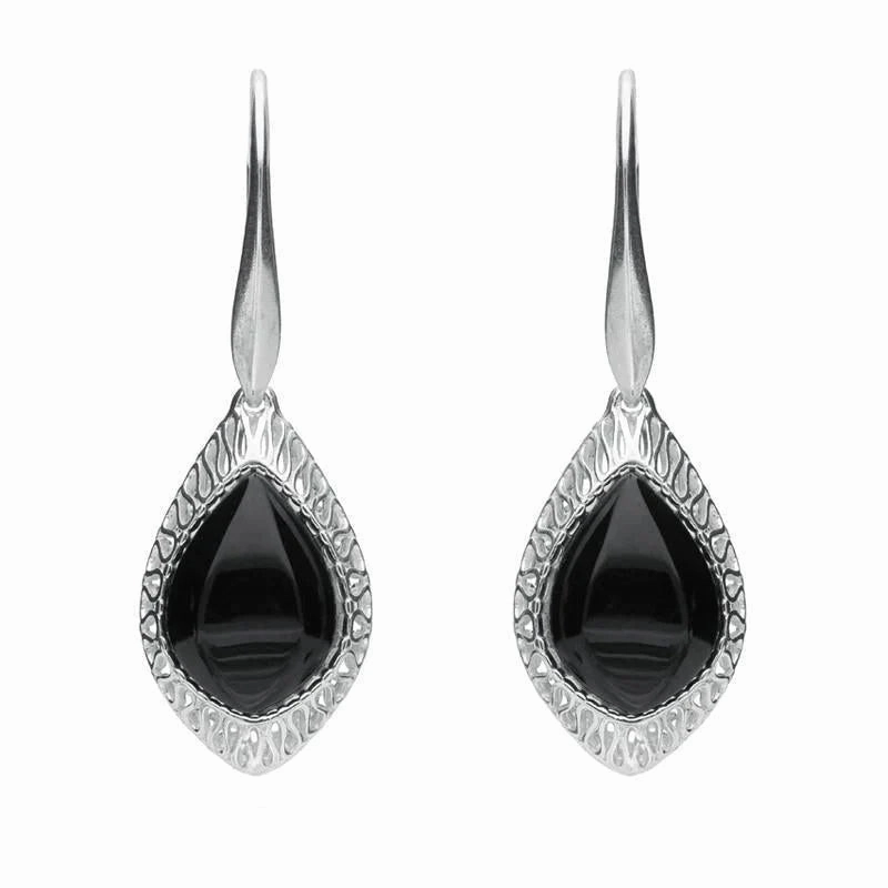 Sterling Silver Whitby Jet Pierced Drop Earrings