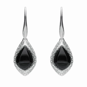Sterling Silver Whitby Jet Pierced Drop Earrings