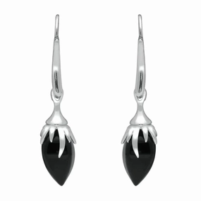 Sterling Silver Whitby Jet Plant Bud Drop Earrings