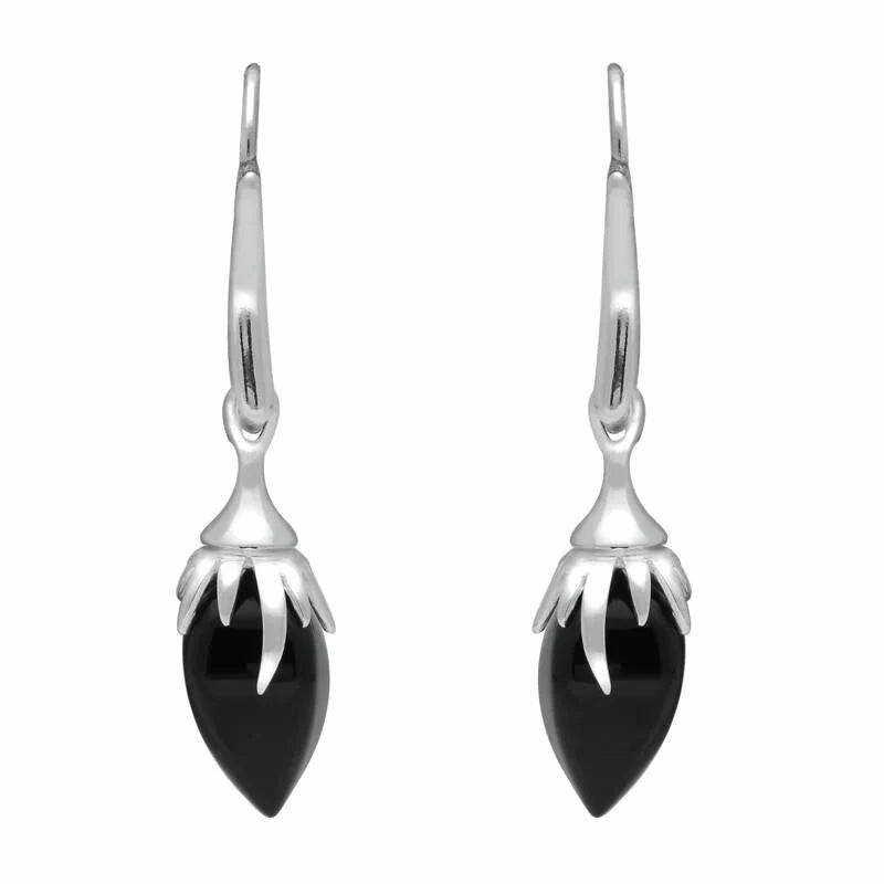 Sterling Silver Whitby Jet Plant Bud Drop Earrings