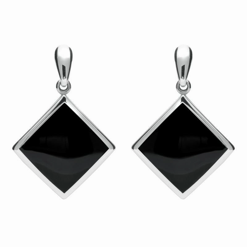 Sterling Silver Whitby Jet Rhombus Drop Earrings